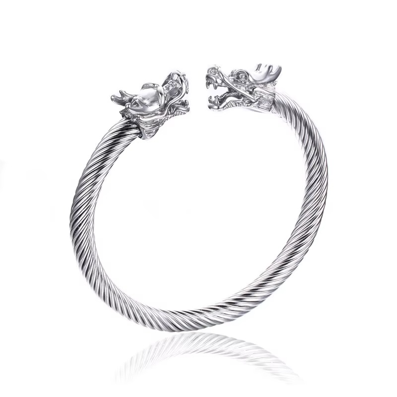 Alpha Dragon Silver Steel Bracelet