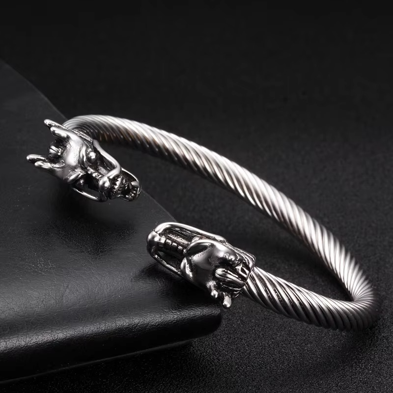 Alpha Dragon Silver Steel Bracelet